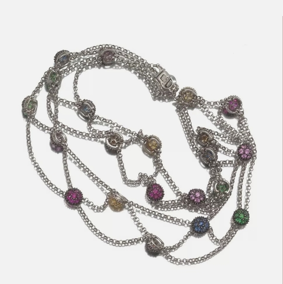 18k Gold Sapphire Diamond Tsavorite Ruby Necklace - Picture 9 of 12